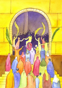 Ježíš vchází do Jeruzaléma v procesí (Květná neděle), 2001 (bez papíru) od Elizabeth Wang