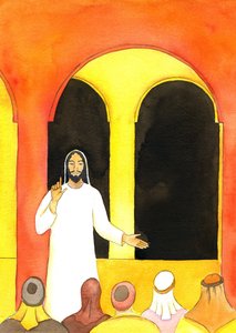 Ježíš kázal v chrámu, mluvil pravdu a rozhněval některé lidi, kteří pak plánovali, aby Mu ublížili, 2001 (bez papíru) od Elizabeth Wang