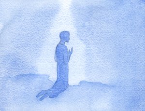 Ježíš klečel na kopci v Galileji, chválil Boha a děkoval mu za Jeho svatou Matku a za její lásku a modlitby., 2001 (bez papíru) od Elizabeth Wang