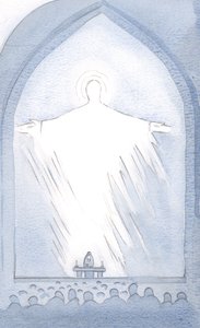 Jednoho dne, při zasvěcení, Kristova přítomnost naplnila svatyni, ve slávě, 2000 (bez papíru) od Elizabeth Wang
