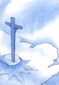 Lidé v každém městě a vesnici vděčí za milosti, které jsou jim nyní nabízeny, zásluhám Krista, který nabízí svou oběť na našem oltáři, 2002 (bez papíru) od Elizabeth Wang