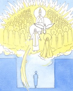Osobní modlitba v naší „tajné místnosti“ nikdy neprobíhá sama; skrze Krista jsme přítomni s celou společností Nebe, 2004 (bez papíru) od Elizabeth Wang