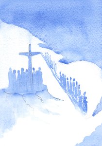 Někteří se obracejí zády a ignorují dílo, které Kristus koná pro jejich spasení; demonstrují svou lhostejnost k Jeho Sacrifice, 2002 (bez papíru) od Elizabeth Wang