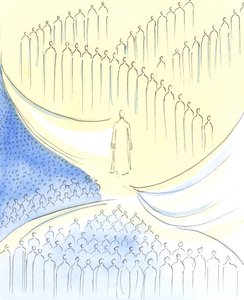 Kristus, se kterým se setkáváme při svatém přijímání, je jakoby u „dveře“ tří oblastí, 2003 (bez papíru na papíře) od Elizabeth Wang