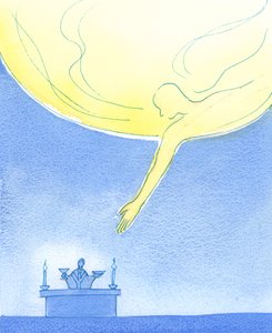 Otec přijímá naše dary chleba a vína, jako by se nakláněl z nebe jako laskavý rodič přijímající dary od dítěte, 2003 (bez papíru) od Elizabeth Wang
