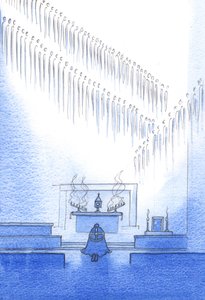 Nebeští přátelé, jejichž životy uznáváme ve vyznání víry, jsou shromážděni kolem nás. Jsme jedna rodina, 2002 (bez papíru na papíře) od Elizabeth Wang
