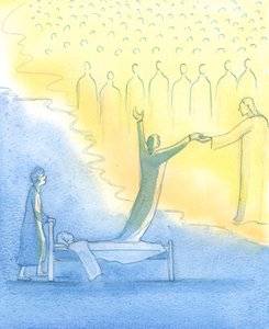 Svatá duše, která je připravena na nebe, se setkala nejen s Kristem, ale také s Jeho svatou Matkou a všemi svatými, 2003 (bez papíru na papíře) od Elizabeth Wang