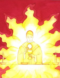 Ježíšova přítomnost v eucharistii je jako planoucí oheň slávy, 2001 (bez papíru) od Elizabeth Wang