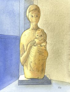 Panna a dítě, 2001 (w/c na papíře) od Elizabeth Wang