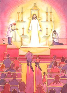 „Klenot“ v srdci katolické církve je Ježíš, náš Božský Spasitel, přítomný ve svatostánku, 2004 (bez papíru) od Elizabeth Wang