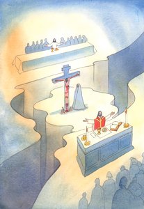 Skrze eucharistii, která byla ustanovena při Poslední večeři, je oběť Kalvárie znovu představena v každé generaci, 2001 (bez papíru) od Elizabeth Wang