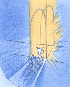 Nás, kteří stojíme před oltářem, zde shromáždil sám Bůh. Žijeme v Jeho slavném přátelství, Kristu uprostřed nás, 2002 (bez papíru) od Elizabeth Wang