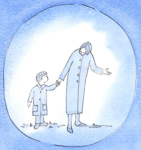Když vedeme a pomáháme někomu v nouzi, můžeme být jako matka, která vede, poučuje a povzbuzuje malé dítě, 2003 (bez papíru) od Elizabeth Wang