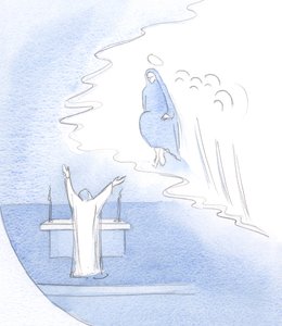 S jakou radostí chválí Kristus (u oltáře) svou Matku v obdivu k Její osobě a celému jejímu celoživotnímu dílu., 2001 (bez papíru) od Elizabeth Wang