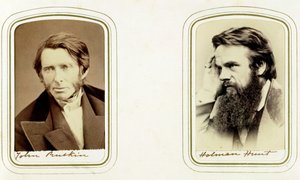 John Ruskin, anglický umělec, básník a kritik, a William Holman Hunt, anglický umělec, 1865 od Elliott and Fry