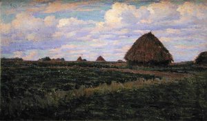 Kupky sena na zeleném poli (olej na plátně) od Elmer Boyd Smith