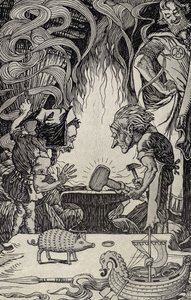The Third Gift an Enormous Hammer, ilustrace z Mýtů z mnoha zemí, vydáno 1912