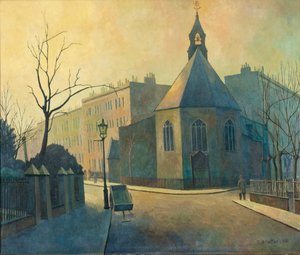 Pouliční scéna, kostel sv. Jana Křtitele, severní Londýn od Elwin Hawthorne