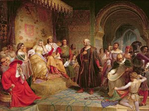 Kolumbus před královnou, 1843