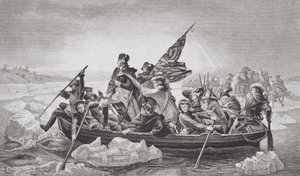 Washington překračující Delaware poblíž Trentonu, New Jersey, Vánoce 1776, z „Ilustrace anglické a skotské historie“ svazek II