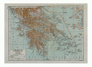 Mapa moderního Řecka, c1910.