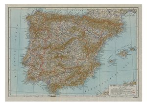 Mapa Španělska a Portugalska, c1910. od Emery Walker