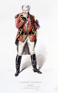 Kompletní dílo Beaumarchaise (1732-1799) od Edouarda Fourniera. kresba Emile Bayard. Ed. Laplace, Sanchez et Cie, Paříž 1876. Toto je Begearss ve filmu „Provinilá matka“ od Emile Antoine Bayard
