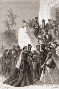 Kamehameha V, centrum, s rodinou, ilustrace ze „Světa v rukou“, rytý Henri Theophile Hildibrand (1824-97), vydáno 1878 od Emile Antoine Bayard