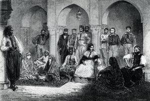 Slečna Tinne se svým domácím personálem, Alžír, ilustrace z „Le Tour du Monde“, 1871 od Emile Antoine Bayard