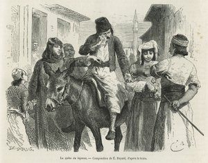 The Leproux Quest in Chio, kresba Emile Bayard, pro ilustraci příběhu „Ostrov Chio“ (východní Turecko), v roce 1877, od Dr. A.Testevuide. Rytina v Le tour du monde od Emile Antoine Bayard