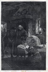 Myriel Eveque se truchlící rodinou – ilustrace Emile Bayarda (1837–1891) k filmu „Miserables – First Part: Fantine“ od Victora Huga (1802–1885) 1862 od Emile Antoine Bayard