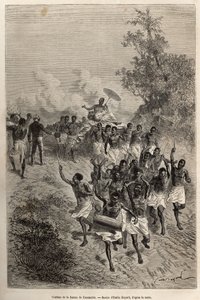 Sbor Cassemmbeho manželky projde před Livingstonem, který ji pozdraví, vyryto podle kresby Emila Bayarda, ilustrující poslední deník Davida Livingstonea (1813-1873), v letech 1866-1873, publikovaný v „“Le tour du monde”” 1875, edited by Edouard Charton, od Emile Antoine Bayard