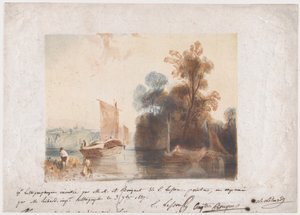 Krajina s řekou a čluny, 1837 od Emile Aubert Lessore
