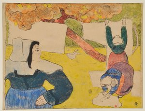 Bretonky rozvěšující prádlo od Emile Bernard