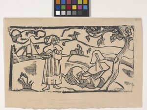 Deux Bretonnes (dvě bretonské ženy) (dřevěný tisk) od Emile Bernard