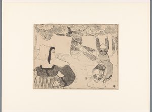 Tři Bretonky věší prádlo Le linge Breton ženy (název série) Bretonnes (název série) od Emile Bernard