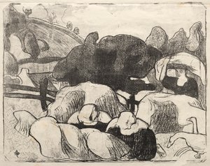 Les Bretonneries: Bretonské ženy dělající kupky sena od Emile Bernard