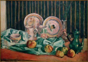 Zátiší s jablky a bretaňskou keramikou od Emile Bernard