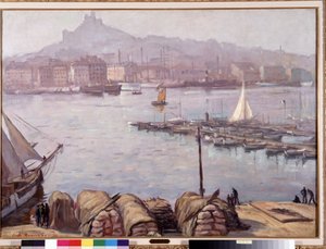 Starý přístav Marseille a Notre Dame de la Garde (Notre-Dame-de-la-Garde), nazývaný také Dobrá matka““ Obraz Emila Bernarda (1868-1941) 1929 Rozm. 77,5x107 cm Povinná zmínka: Kolekce zakládající pozdrav z Provence, Marseille od Emile Bernard