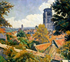 "Pohled na Tonnerre s kostelem Notre Dame. Pohled na střechy města Tonnerre v departementu Yonne v Burgundsku. Obraz Emila Bernarda (1868-1941) od Emile Bernard