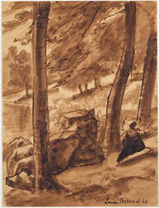 Lesní scéna s postavou od Emile Bernard