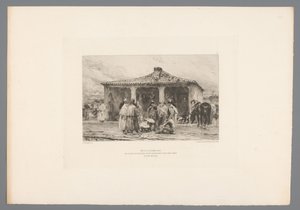 Skupinový voják v táboře Metz 8. října 1870/ Izolovaný bivak jezdeckých vojáků na Place Saint Simon ve Fort Moselle (titul na předmětu) Francie etsen uit 1875 (název série) Lept v roce 1875 (název série) od Emile Boilvin