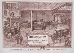 Plakátová reklama Machinery for Desinfection by Steam produkoval Hallu Aine, konec devatenáctého století