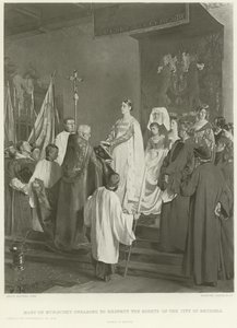 Marie Burgundská přísahá, že bude respektovat práva města Bruselu (hlubotisk) od Emile Charles Wauters