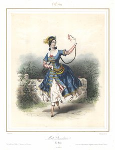 Francouzská baletní tanečnice Adele Dumilatre tančící v pařížské opeře, c1840 (barevné lito)