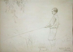Mladý chlapec rybaří od Emile Friant