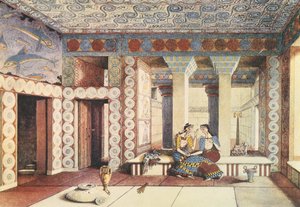 Umělecký dojem z paláce Knossos, Kréta, kolem roku 1900 (litho)