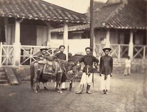 Bohatý Annamit jezdící na koni, Cochin, Čína, 1866.