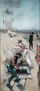 Dělníci staví Hotel de Ville, Paříž od Emile Henri Blanchon