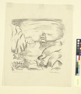 Mořská zátoka s plachetnicí a koupajícími se ženami od Emile Othon Friesz